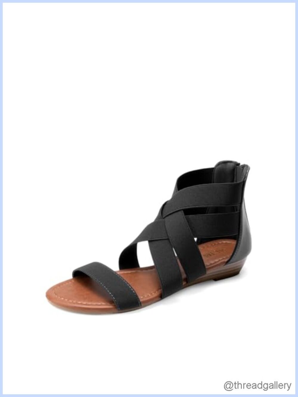 Women's Strappy Gladiator Flat Sandals Faux Leather Elastic Zip Casual Beach
